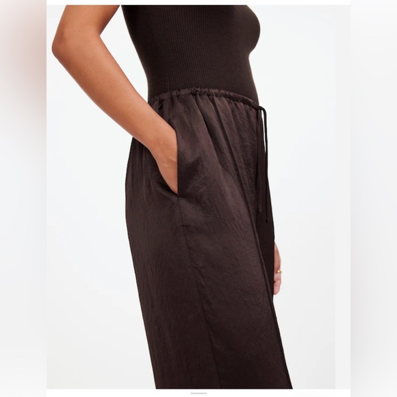 Madewell brown satin Pintucked Slim Pull-On Pants - Picture 3 of 11